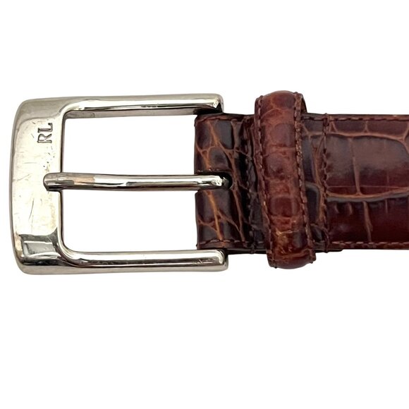 POLO RALPH LAUREN Croco emboss leather belt sz 38 - Picture 2 of 5